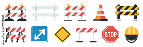 Bild auf Leinwand Traffic Road Repair Barrier Vector Set Featuring Safety Barricades and Construct