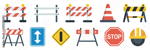 Foto Traffic Safety Barrier Vector Set with Road Repair Barricades, Construction Fenc