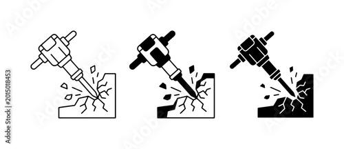 Tableau sur toile Jackhammer Icons: Demolition, Construction, Breaking Rock, Industrial Tools