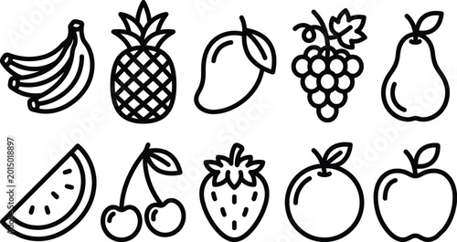 Set of simple black line fruit icons