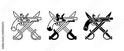 Bild auf Leinwand Flintlock Pistols and Cutlasses Vector Icons, Pirate Symbols, Nautical Emblem Se