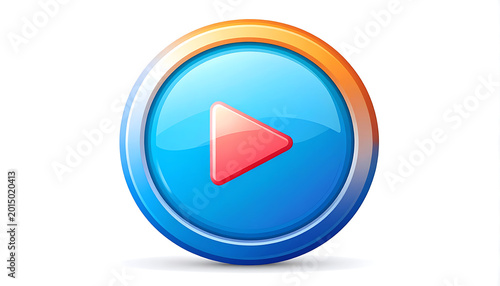 Free Download Glossy circular play button with vibrant blue and red colors, representing start and media playback, isolated on a white background - GFXLoad