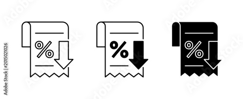Discount Receipt Icons, Price Reduction Symbols, Sale Decrease Graphics