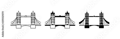 Tower Bridge Icons, London Landmark Silhouettes, Architectural Vector Graphics