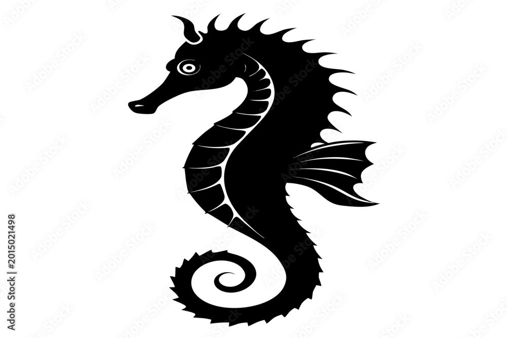 Fototapeta premium Seahorse vector illustration, Sea horse black icon, Sea horse silhouette vector