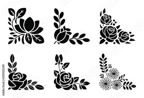 Black Floral Corner Borders
