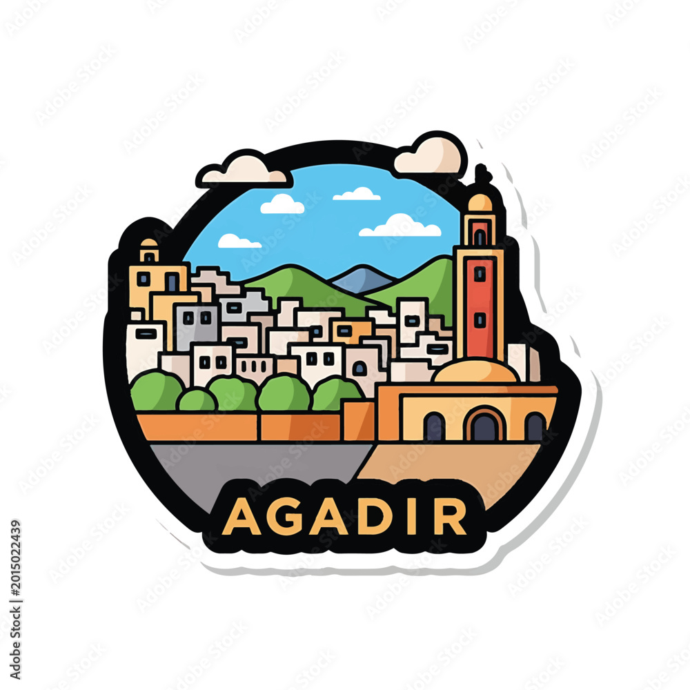 Naklejka premium Agadir cityscape with tower building.