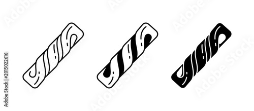 Foto Twisted Stick Icons, Simple Line Art Candy Treats, Black and White Sweet Snacks