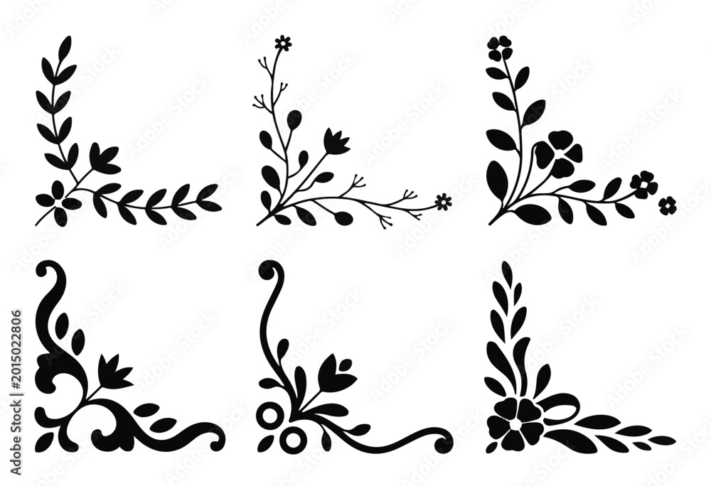 Fototapeta premium Black Floral Corner Borders