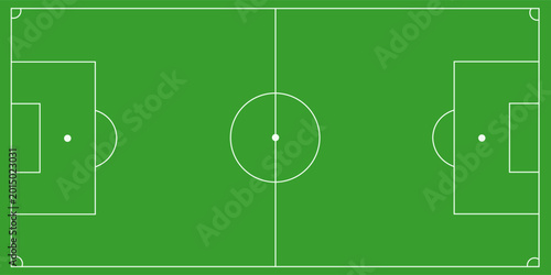 Realistic soccer field background top view with grass texture. Sport playground with white lines layout and turf pattern. Standard football stadium vector illustration. Match arena