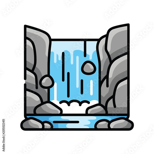 Foto Cartoon Waterfall Between Two Rocks.
