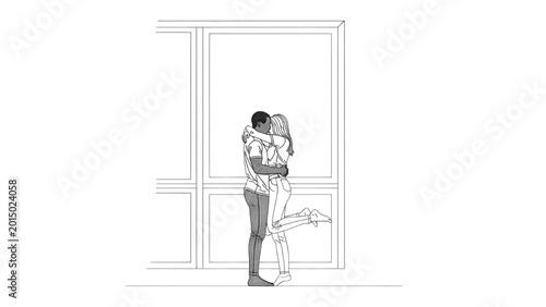 Photos Couple shares romantic 2D CAD designed kiss in modern room