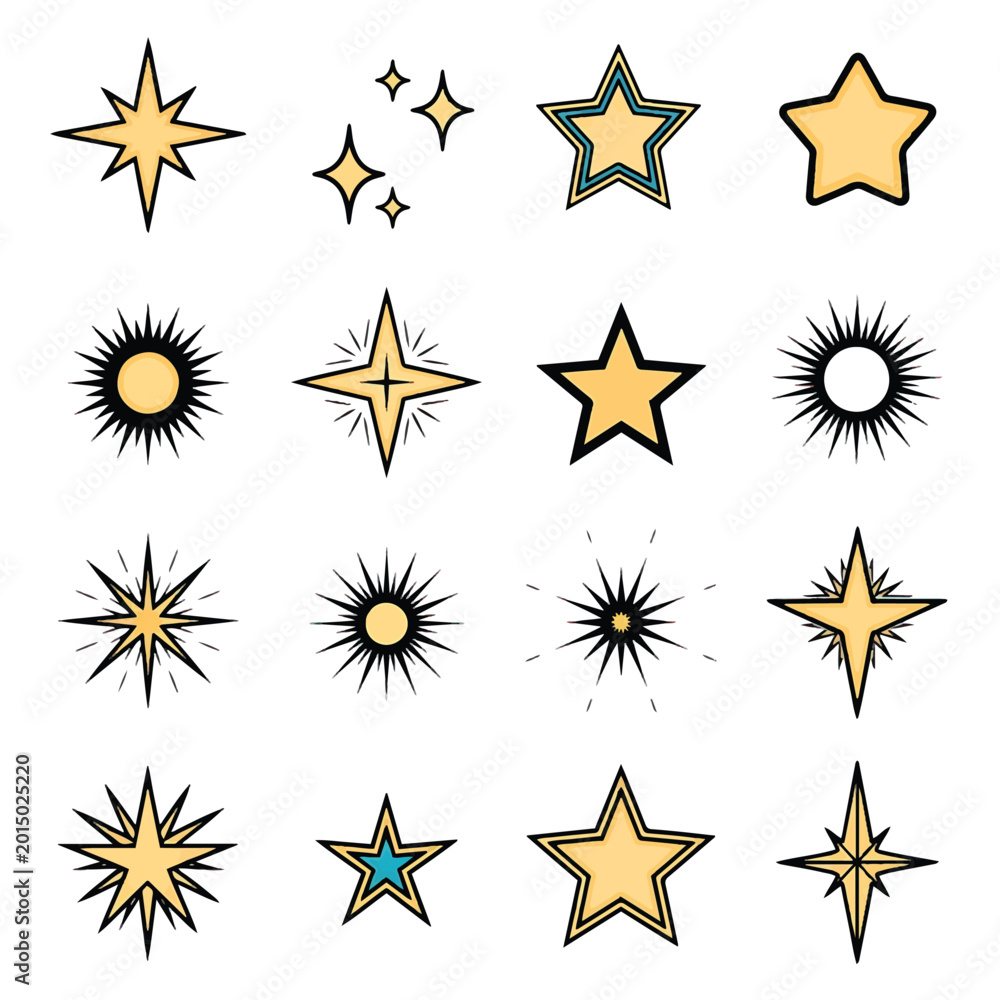 Obraz premium Collection of various star shapes icons.