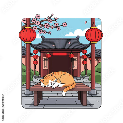 Photos Orange Cat Sleeping on Bench.