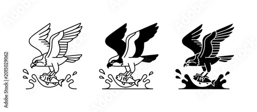 Quadro su tela Osprey Hunting Fish Vector Icons, Bird of Prey Logo Graphics, Wildlife Emblem Se