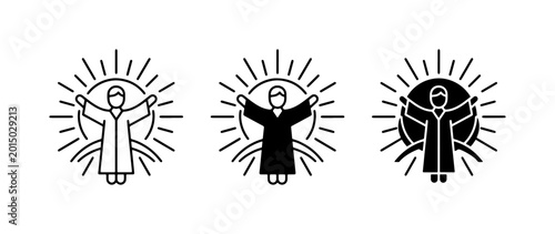 Photos Human Figure, Open Arms, Radiant Sunburst Icon Set