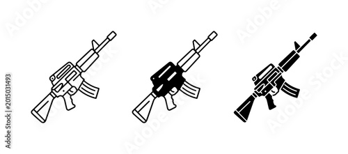 Tableau sur toile Assault Rifle Icons, Military Weapon Vector Graphics, Combat Firearm Symbols