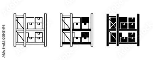 Фотография Warehouse Shelving Icons, Storage Racks with Boxes, Inventory Management Graphic