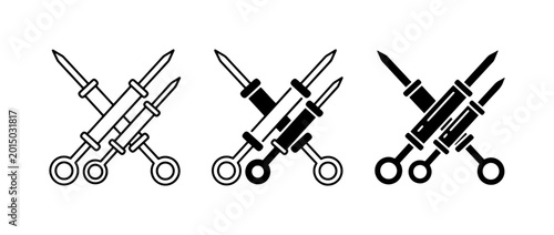Foto Barbecue Skewers, Meat Grilling Tools, Food Preparation Icons, Vector Set