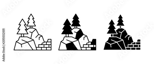 Obraz na płótnie Mountain Landscape Icons, Nature Scene Vector Graphics, Outdoor Adventure Elemen