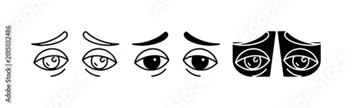 Fotografía Expressive Eyes Vector Icons, Sad and Worried Emotions, Black and White Simple G