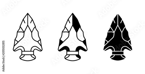 Cuadro en lienzo Arrowhead Icons, Ancient Weapon Symbols, Primitive Stone Tools, Vector Graphics