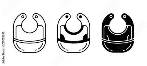 Tableau sur toile Baby Bib Icons, Vector Set: Outline, Filled, Silhouette Styles for Infant Care