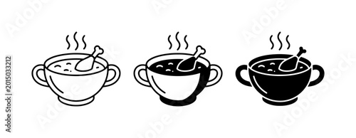 Fotografija Hot Chicken Soup Icons, Comfort Food Vector Graphics, Warm Meal Illustrations