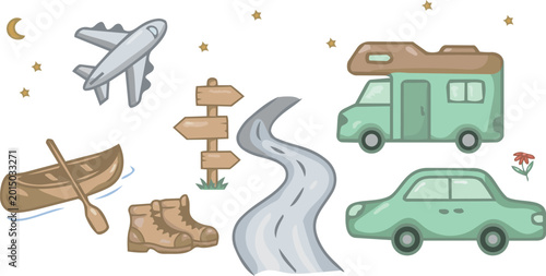 A set of vector illustrations depicting a journey