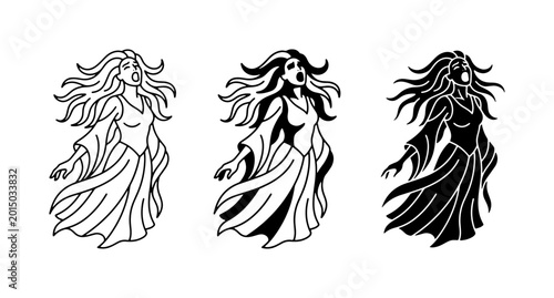 Obraz na plátně Mystical Woman Vector Icons, Elegant Female Silhouette Graphics, Ethereal Goddes