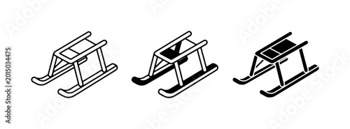 Photos Isometric sled icon set, winter wooden sledge vector, black and white snow equip