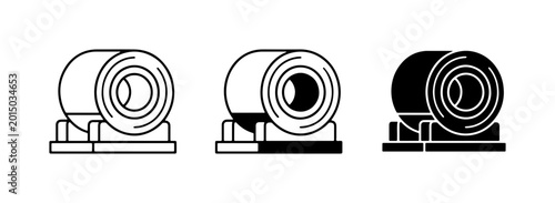 Foto Industrial steel coil icons, metal roll manufacturing symbols, 3 vector assets f