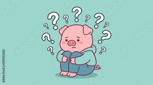 Canvas Print Confused Pig with Question Marks.