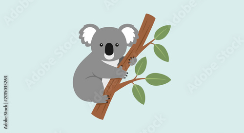 Canvas Print Cute Koala Bear On Tree Branch.