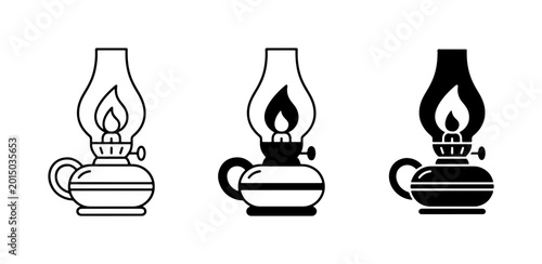 Schilderij op canvas Vintage Oil Lamp Icons, Retro Kerosene Lantern Vector Set, Classic Lighting Coll
