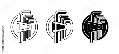 Foto Allen Wrench Set Icons, Hex Key Tool Collection, Mechanical Fastener Hardware