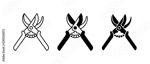 Bild auf Leinwand Gardening Pruning Shears, Secateurs Icons Set, Garden Tool Vector Graphics