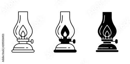 Fotografía Vintage Oil Lamp Icons, Retro Kerosene Lantern Vector Graphics, Classic Flame Li