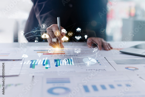 Tableau sur toile Digital business ecosystem integrating multiple business, document ecosystem, an
