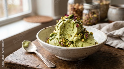 Premium style pistachio ice cream