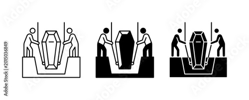 Canvastavla Funeral Icons, Burial Ceremony Vector Graphics, Coffin Lowering Service Symbols