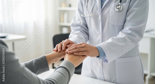 Doctor holding patients hands to provide comfort and support