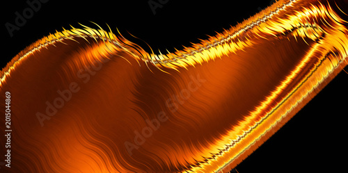 фотографія Luxury golden liquid surface with smooth wave reflections and glowing ribbed gla