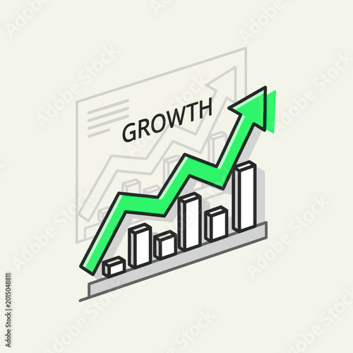 Tableau sur toile Green arrow graph showing business growth.