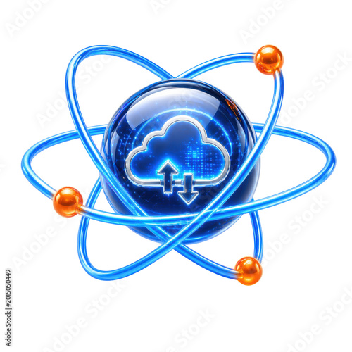 Cloud computing technology symbol with futuristic digital network data transfer storage innovation concept isolated on White background