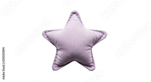 A soft, lavender star shaped pillow with visible stitching detail,.