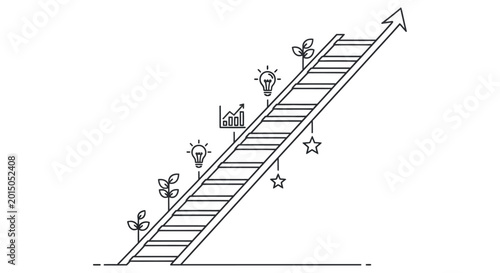 Tableau sur toile A linear illustration of a ladder with growth and success symbols