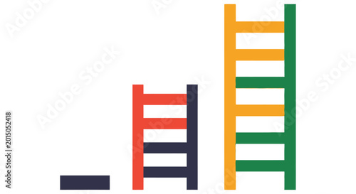 Photos Two colorful ladders of differing heights stand on a white background