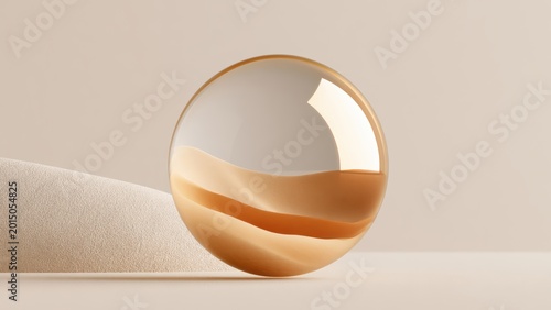 Contemporary golden orb featuring abstract sand like ripples, exuding minimalist luxury