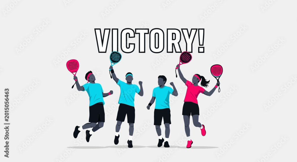 Fototapeta premium Triumphant Paddleball Players Celebrating Victory With Energetic Pose and Stylish Design